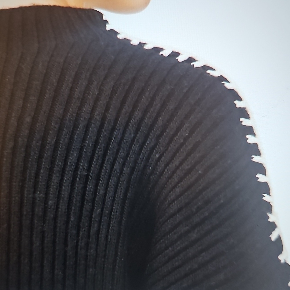 New Halogen Contrast Stitch Chunky Plush Thick Sweater BLK/White XL - Picture 2 of 14